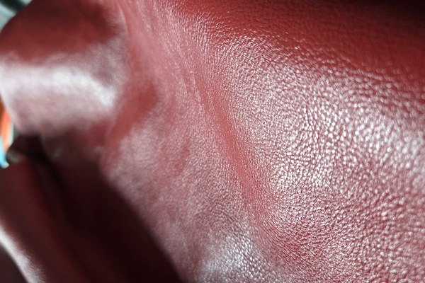 Deep burgundy pebble-grain finished leather for furniture and upholstery